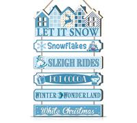 TOARTi 6Pcs Let it Snow Wall Decor Hello Winter Sign Blue Winter Front Door Wreath Snowman Wall Art Indoor Outdoor Decorations Hanging Xmas Farmhouse Hanging Plaque for Porch Front Home