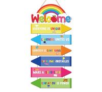 TOARTi 7Pcs Rainbow Welcome Sign for Classroom Wooden Plaque Inspirational Quote Hanging Sign Classroom Welcome Front Door Decor Back to School Wood Signs Colorful Pencil Door Hanger for School Kids