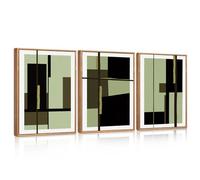 TOARTi Abstract Shapes Framed Canvas Wall Art Set,Mid-Century Black Polygon Wall Decor,Green Black Irregular Painting,Neutral Modern Art Print for Living Room,Dining Room,Office 12x16inchx3pcs