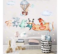 TOARTI Aeroplane Animal Wall Sticker, Light Colour Baby Room Wall Sticker, 129x69 cm (WxH), DIY Elephant Giraffe Panda Wall Sticker for Boys Girls Bedroom Wall Decoration
