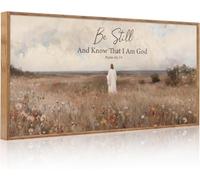 TOARTi Be Still And Know That I Am God Psalm 46:10 Wall Art Boho Jesus Christian Bible Verse Scripture Canvas Artwork Large Vintage Wildflowers Meadow Landscape Decor for Home Christ Gift-15x23inch