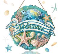 TOARTi Beach Welcome Wall Sign Summer Welcome Hanging Plaque for Front Door 11x11inch Turtle Wooden Signs Wall Decor Funny Beach for Home Front Door Porch