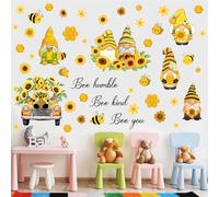 TOARTi Bee Gnome Wall Decals Children Inspirational Religious Wall Sticker Thanksgiving Window Clings Sunflower Gnome Wall Decor Stickers for Rewards Classroom School Decoration