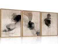 TOARTi Beige Abstract Modern Framed Wall Art Set Neutral Black Ink Line Wall Decor Boho Geometric Line Art Print Watercolor Minimalist Textured Brown Artwork for Living Room Bedroom Office 30x40cm