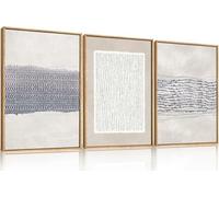 TOARTi Blue White Abstract Neutral Framed Canvas Wall Art Set,Minimalist Boho Waves Lines Wall Decor,Modern Geometric Shapes Print,Mid Century Grunge Artwork for Living Room,Bedroom,Office- 16"x24"x3