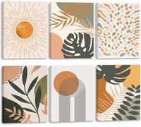 TOARTi Boho Wall Art Prints Framed,Century Modern Canvas Wall Decor,Living Room Canvas Poster,Bohemian Artwork Set of 6 pcs(8x10inch) Nature Plants Desert Sun Printing for Bedroom Office