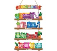 TOARTi Books of The Bible Classroom Wooden Sign, Inspirational Bible Verses Scripture Door Decor, Colorful Christian Religious Sunday School Wall Hanging Sign for Classroom Homeschool Church Nursery