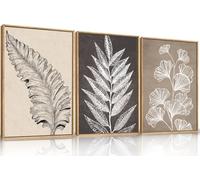 TOARTi Botanical Leaf Framed Canvas Wall Art Set,Modern Natural Leaves Wall Decor,Vintage Minimalist Floral Wall Painting,Abstract Beige Leaf Art Print for Living Room,Bedroom,Office 12x16inchx3