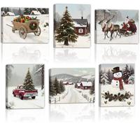 TOARTi Christmas Wall Art Prints Framed,Century Modern Canvas Wall Decor,Living Room Canvas Poster,Bohemian Artwork Set of 6 pcs(8x10inch) Christmas Tree Printing for Bedroom Office