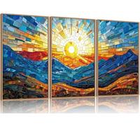 TOARTi Colorful Boho Mountain Framed Canvas Wall Art Set,Abstract Mountain Sun Wall Decor,Forest Nature Landscape Art Print for Living Room, Bedroom, Office 12x16inchx3pcs