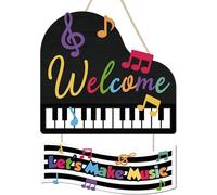 TOARTi Colorful Welcome Music Themed Room Door Sign Let’s Make Music Wall Decor Vibrant Piano Musical Note Wall Hanging for Classroom Nursery Office