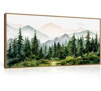 TOARTi Green Forest Tree Mountain Range Framed Canvas Wall Art, Watercolor Nature Wall Decor, Woodland Nursery Wall Painting, Modern Wilderness Art Print for Living Room, Bedroom, Office-15x23inch