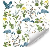 TOARTi Green Plant Wallpaper Blue Animal Peel and Stick Wall Decor 44x300cm