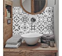 TOARTi Grey Moroccan Tile Stickers,15cm(6") 18 pcs Kitchen Bathroom Wall Tile Stickers Peel and Stick on Tile Transfers Covers Decals Self Adhesive Vinyl Waterproof White Black Mosaic Art