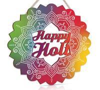 TOARTi Happy Holi Sign Wooden Hanging Porch Decor Holi Colours Decoration The Holi Gift for Home Outdoor Indoor Indian Colorful Wall Plaque Holi Festival Party 28x28CM