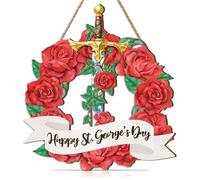 TOARTi Happy St George's Day Wall Art St Georges Front Door Wreath England National Day Wall Decor Red Rose Welcome Door Sign Hanging for Farmhouse Home Porch