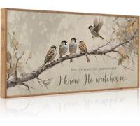 TOARTi Jesus Christian Framed Wall Art His Eye is on the Sparrow Christian Canvas Artwork Bible Wall Art Neutral Vintage Birds Print Verse Scripture Decor for Church Room Faith Gift-20x40Inch