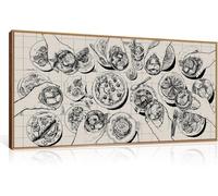 TOARTi Kitchen Wall Art Sketch Food and Drink Framed Wall Art Set Retro Pizza Cheers Friends Party Canvas Wall Decor,Black and White Overhead View of Gathering Artwork for Restaurant Decor-20x40Inch
