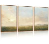 TOARTi Large Framed Abstract Sunrise Landscape Canvas Wall Art,Modern Rustic Field Wall Decor,Neutral Minimalist Grassland Scenery Art Prints for Farmhouse Home Living Room Bedroom Office-24''x36''x3