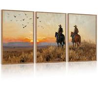 TOARTi Large Framed Western Cowboy Canvas Wall Art Set,Vintage Sunset Landscape Horseback Riding Wall Decor, Rustic Southwestern Art Prints for Farmhouse Living Room Bedroom Office-16”x24”x3