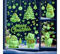 TOARTi Merry Christmas Luminous Window Sticker,Christmas Luminous Decoration,Winter Snow Window Clings,Snowflake Wall Sticker,Santa Claus Elk Bear Snowman Wall Decals for Home Party Office School Room