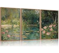 TOARTi Monet Floral Framed Canvas Wall Art Set, Impressionist Botanical Garden Wall Decor, Vintage Ponds Tree Plant Artwork, Nature Landscape Prints for Living Room, Bedroom 12x16inchx3