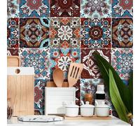 TOARTi Moroccan Tile Decal Vintage Stair Sticker Reddish Brown Waterproof Tile Stickers Peel and Stick Backsplash Mosaic Tiles Bathroom Living Room Waterproof Self Adhesive Decals 15x15CM