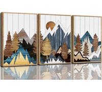 TOARTi Mountain Framed Canvas Wall Art Set,Country Woodcut Style Wall Decor,Forest Nature Wilderness Wall Painting,Modern Art Prints for Living Room Bedroom Farmhouse - 16x24inchx3