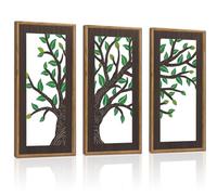 TOARTi Plants Wall Decor Tree Hanging Wooden Wall Art for Living Room,3 Pcs 8”X16” Mid Century Leaves Wood Sign for Farmhouse Twigs Geometric Bedroom Nursery Decoration