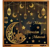 TOARTI Ramadan Window Stickers,Eid Mubarak Window Stickers,Ramadan Mubarak Stickers,Ramadan Decorations for Home,Islamic Wall Decor,Moon Ramadan Window Decals,Gold Eid Window Clings for Party Glass