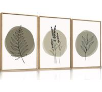 TOARTi Sage Green Leaves Framed Canvas Wall Art Set, Nature Boho Botanical Wall Decor, Modern Minimalism Leaf Wall Painting,Mid Century Plant Art Prints for Living Room Bedroom Farmhouse 12x16inchx3