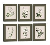 TOARTi Sage Green Wall Art Nature Prints Framed Boho Canvas Wall Decor Set of 6 pcs(8x10inch) Minimalism Leaf Living Room Canvas Poster Mid Century Plant Printing for Bedroom Office