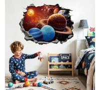 TOARTi Solar System Wall Stickers,Colourful Space Astronauts Wall Art Decals for Boys Bedrooms,3D Planets Rockets Mural Vinyl Removable Sticker for Nursery