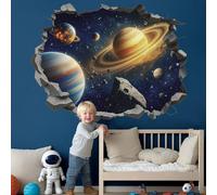 TOARTi Space Astronauts Wall Stickers,Blue Planets 3D Rockets Wall Art Decals for Boys Bedrooms,Solar System Mural Vinyl Removable Sticker for Nursery