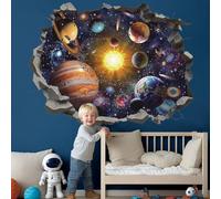 TOARTi Space Astronauts Wall Stickers,Colourful 3D Planets Rockets Wall Art Decals for Boys Bedrooms,Solar System Mural Vinyl Removable Sticker for Nursery