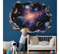 TOARTi Space Astronauts Wall Stickers,Purple 3D Planets Rockets Wall Art Decals for Boys Bedrooms,Solar System Mural Vinyl Removable Sticker for Nursery