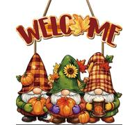 TOARTi Thanksgiving Welcome Door Sign Autumn Gnome Wooden Sign,Rustic Pumpkin Wood Wall Sign,Elves Wall Decor,Maple Leaves Door Hanging,Harvest Decor for Farmhouse Porch Yard Home