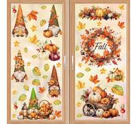 TOARTi Thanksgiving Window Stickers,Maple Leaf Window Clings,Gnome Wall Decals,Pumpkin Decals Thanksgiving Harvest Wall Decoration