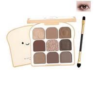 Toast Design 9-Color Eyeshadow Palette with Mirror - Matte, Shimmer & Glitter Neutral Makeup Palette, Compact Eyeshadow Set with Dual-Ended Brush For Daily Wear, Travel & Party