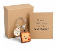 Toast Keychain New Job Gift for Women with Next Chapter Card Gift Box | Cute Leaving Gift for Colleagues - Good Luck Keepsake for New Beginnings Promotion Graduation Retirement and Farewell