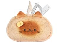 Toast Pen Box with Cats - Plush Pencil Case | Funny Cartoon School Organizer 19 x 13 cm | Soft Case for Children, Teenagers, Kindergarten, University, Cancel, A, Please refer to the description