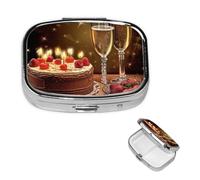 Toast to Your Birthday Pill Box 2 Compartment Medicine Pill Organizer Square Pill Case for Purse & Pocket Travel Pillbox Portable Metal Medicine Vitamin Fish Oil Organizer Unique Gift