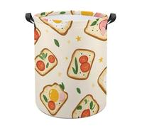 Toast with Egg Tomatoes Cute Laundry Basket with Handle Oxford Foldable Large Hamper for Bedroom Bathroom