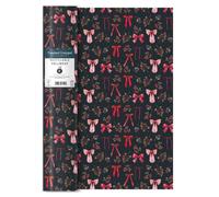 Toasted Crumpet Christmas Recyclable Roll Wrap, 3 Metres, Black Festive Gift Wrapping Paper with Red Bows, Holly and Berries