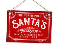 Toasted Merch Santa's Workshop North Pole - Red - Medium Twine | Printed Metal Wall Sign Plaque