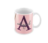 Toasted Merch Striped Pink Glitter Effect Initial - Personalised Printed Ceramic Mug (Purple)