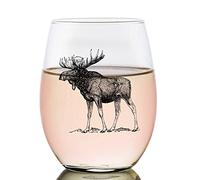 Toasted Tales Vintage Moose Lake and Lodge Collection | 16 oz Stemless Wine Glass | Seasonal Outdoor Home Décor Accessory Glassware | Forest Animals Design | Wine Tasting Gift For Her