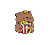 ToastedInk Bear with Popcorn Enamel Pins Cute Animal Stuff - 1-Inch Cute Pins for Bags Backpack Pins - Rose Gold Plated Enamel Pin Funny Pins for Teens, Adults - Rubber Clasp Pins for Backpack
