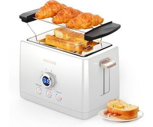 Toaster 2 Slice - ZACHVO Bread with Countdown Timer, 6 Browning Setting, Warming Rack Removable Crumb Tray, High Lift, Reheat, Defrost, for Busy Mornings Family Breakfasts