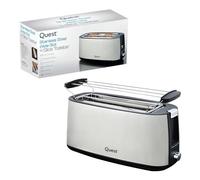Quest 4 Slice Toaster with Long Slots, Removable Warming Rack and Removable Crumb Tray, 7 Browning Levels, Reheat & Defrost, Stainless Steel Finish